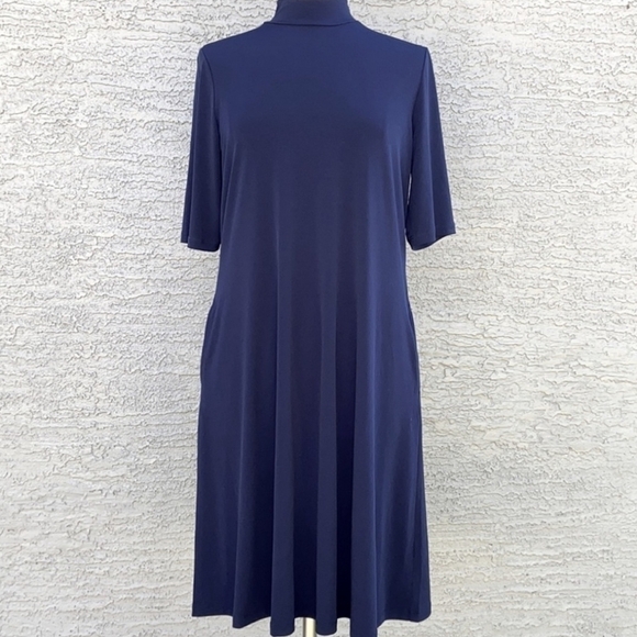 Susan Graver Liquid Knit Mock Neck Elbow Sleeve Dress With Side Pockets Size XS - Picture 2 of 13